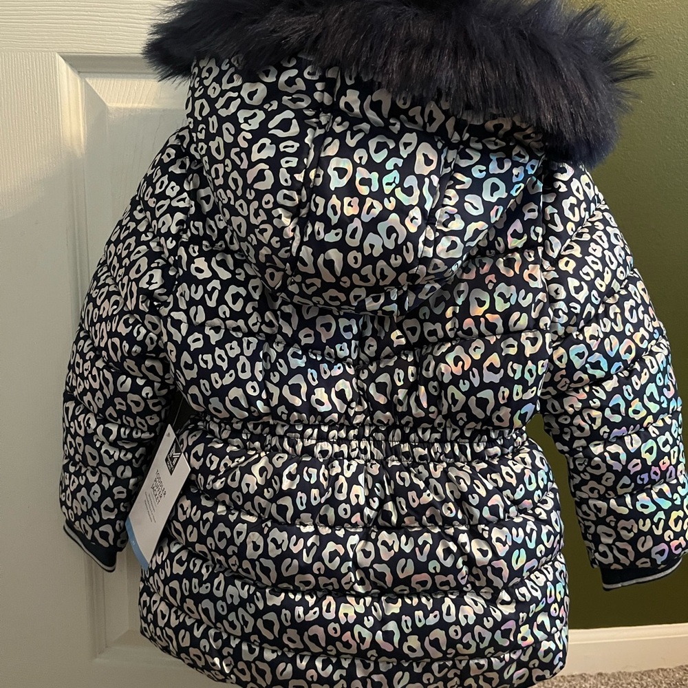 Leopard Print Puffer Jacket with Faux Fur Hood